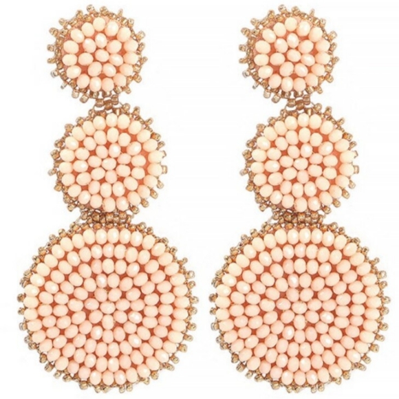 Petal Pink Champagne Beaded Triple Tier Earrings Bohemian Festival Statement New - Picture 4 of 11